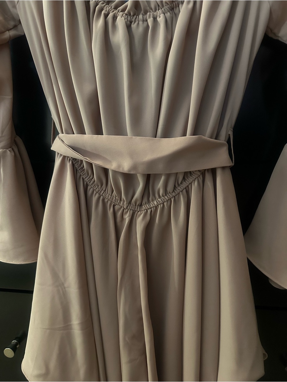 Bell Sleeve V-Neck Wrap Jumpsuit Romper in Camel - Picture 5 of 6